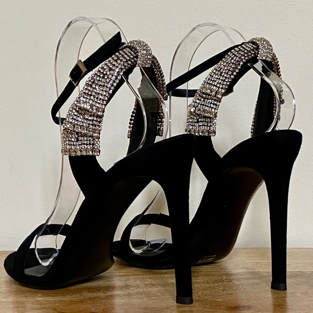 Giuseppe Zanotti Jamila Black Suede Crystal Bow Embellished Stiletto Sa…